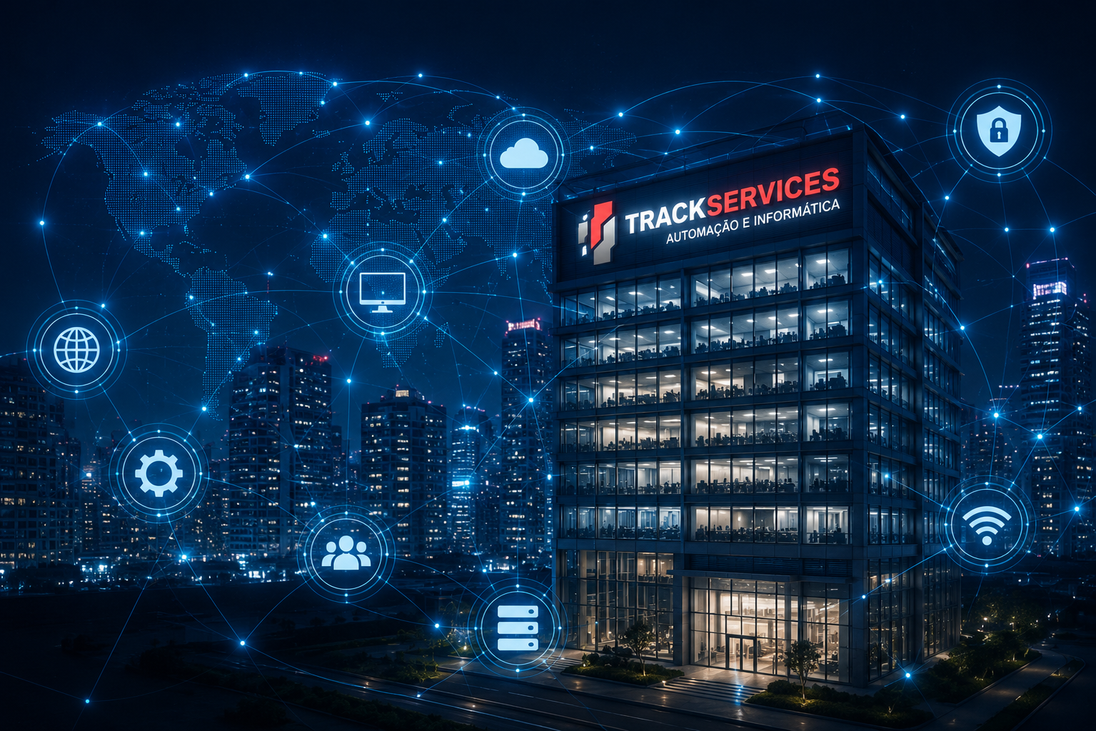 Rede de conectividade e infraestrutura de TI conectando empresas